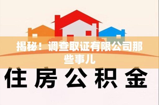 上栗揭秘！调查取证有限公司那些事儿