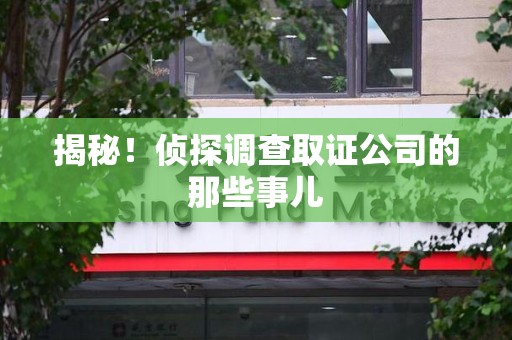 上栗揭秘！侦探调查取证公司的那些事儿